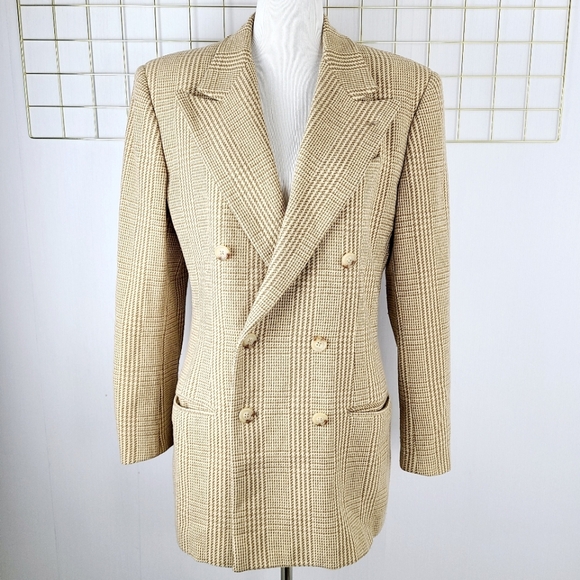Ralph Lauren Blue Label Jackets & Blazers - Ralph Lauren Tan Herringbone Wool Blend Double Breasted 90s Vintage Blazer